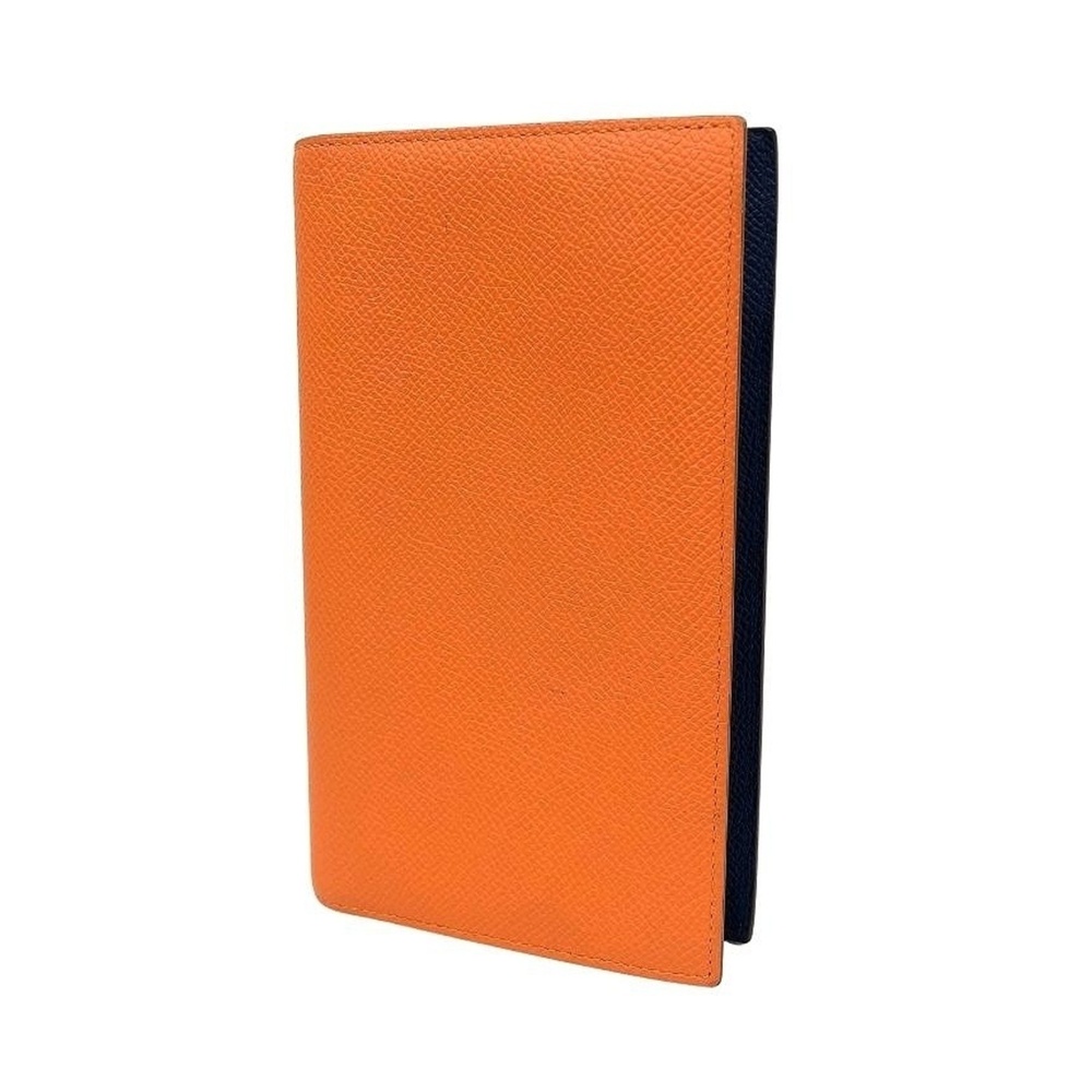 HERMES Vision2 Agenda Cover, Leather, Orange x Navy Bicolor